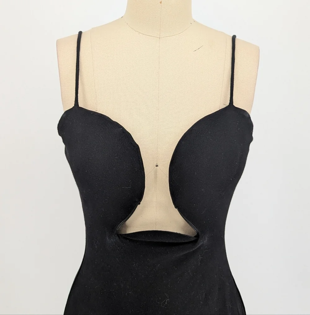 00336 Blanc Circle Bust Pencil Midi Dress Black size Small sexy punk clubbing - Picture 3 of 6